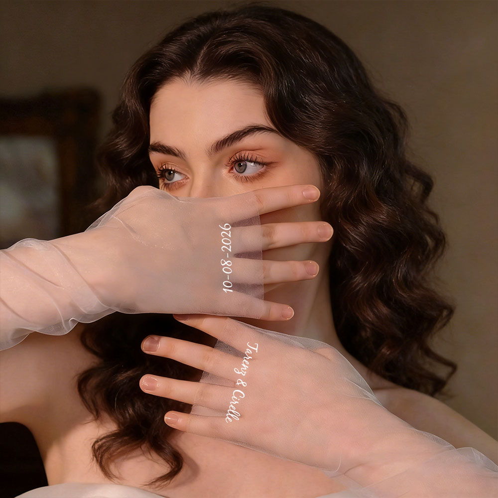 Event Party - Personalized Long Mesh Bridal Gloves,Customized Name