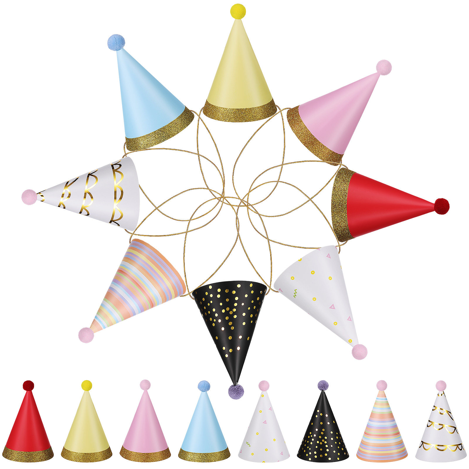 16Pcs Colorful Birthday Party  - Party Hat Cone ulasan dan harga